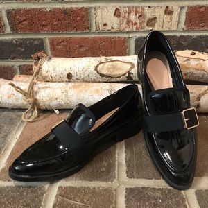 ZARA Glossy Black Leather Loafers, Size 8
